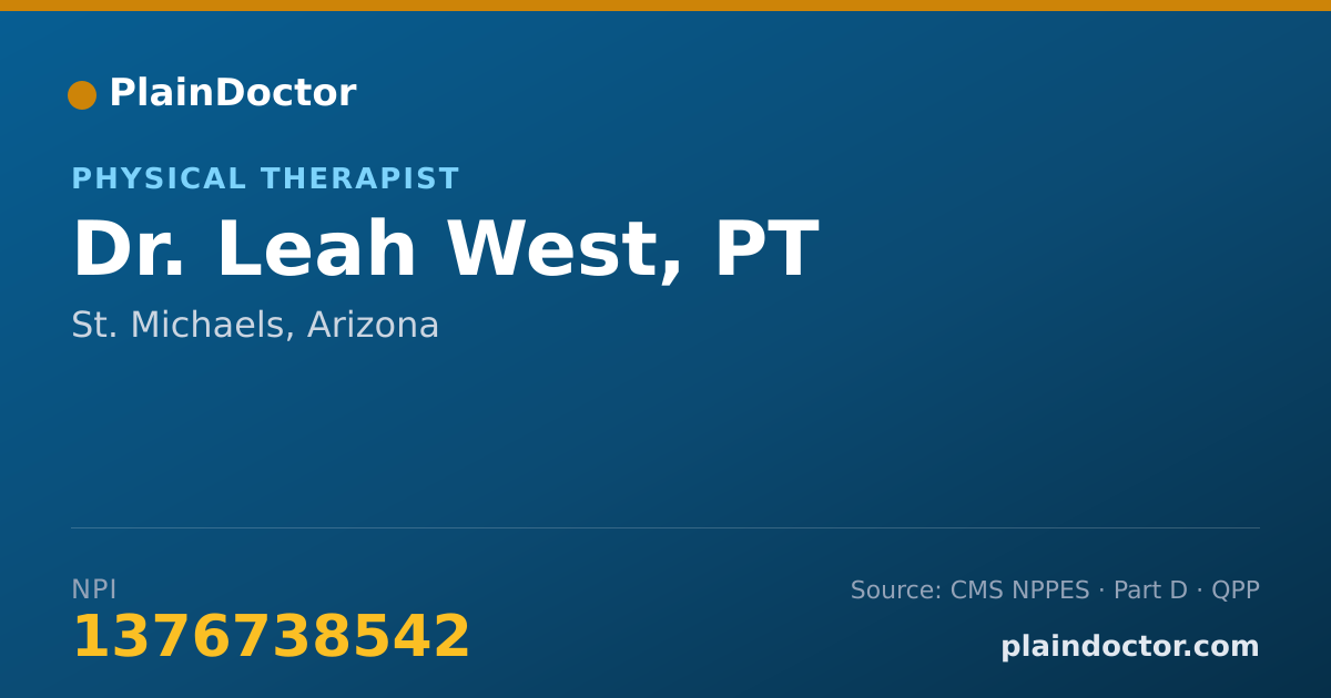 Shareable card for Leah West, PT - Physical Therapist, St. Michaels, AZ