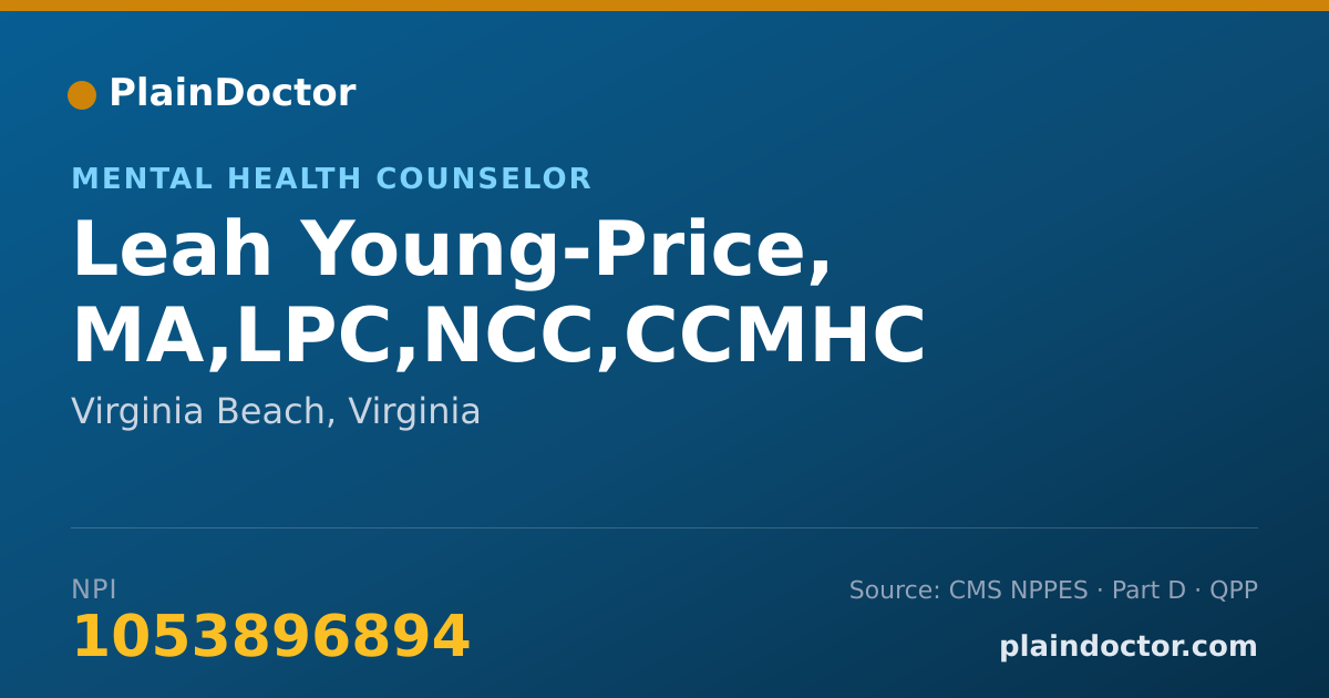Shareable card for Leah Young-Price, MA,LPC,NCC,CCMHC - Mental Health Counselor, Virginia Beach, VA