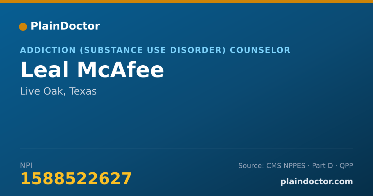 Shareable card for Leal McAfee - Addiction (Substance Use Disorder) Counselor, Live Oak, TX