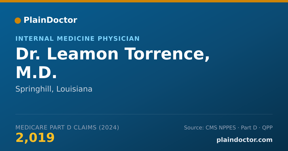 Shareable card for Leamon Torrence, M.D. - Internal Medicine Physician, Springhill, LA