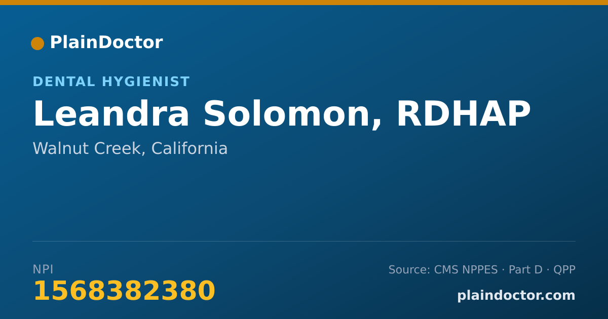 Shareable card for Leandra Solomon, RDHAP - Dental Hygienist, Walnut Creek, CA