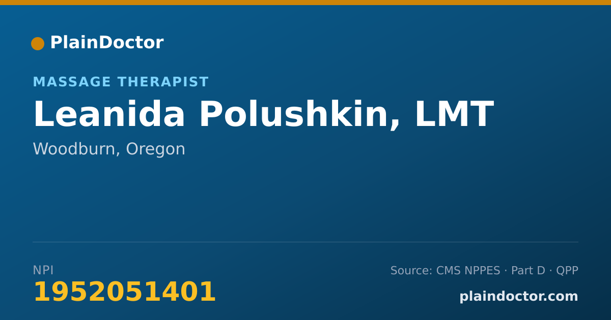 Shareable card for Leanida Polushkin, LMT - Massage Therapist, Woodburn, OR