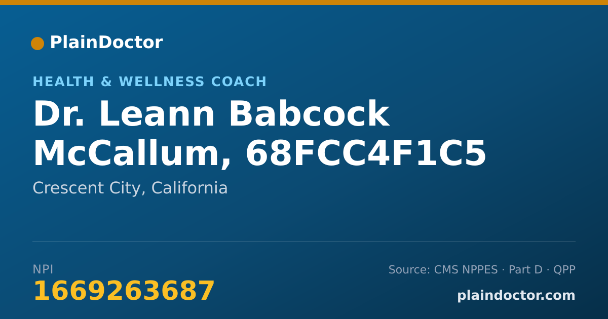 Shareable card for Leann Babcock McCallum, 68FCC4F1C5 - Health & Wellness Coach, Crescent City, CA