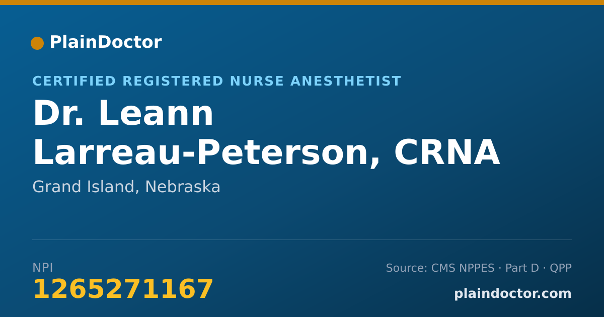 Shareable card for Leann Larreau-Peterson, CRNA - Certified Registered Nurse Anesthetist, Grand Island, NE
