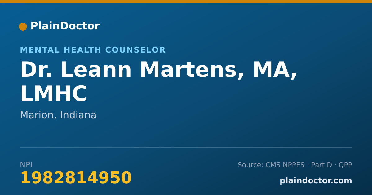 Shareable card for Leann Martens, MA, LMHC - Mental Health Counselor, Marion, IN