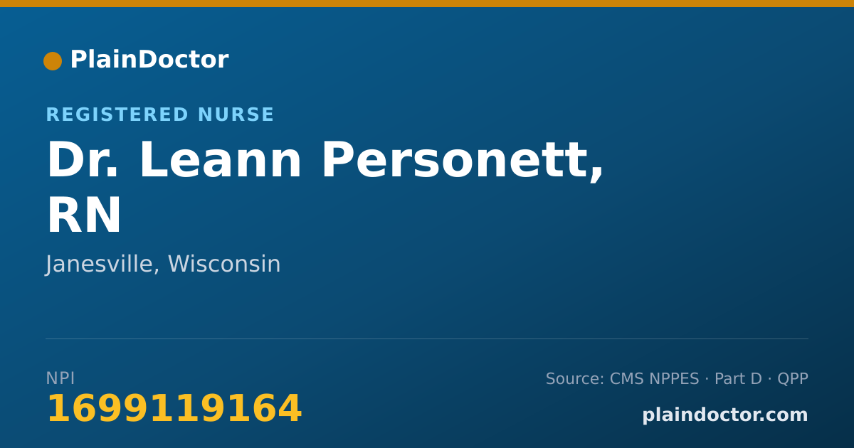 Shareable card for Leann Personett, RN - Registered Nurse, Janesville, WI