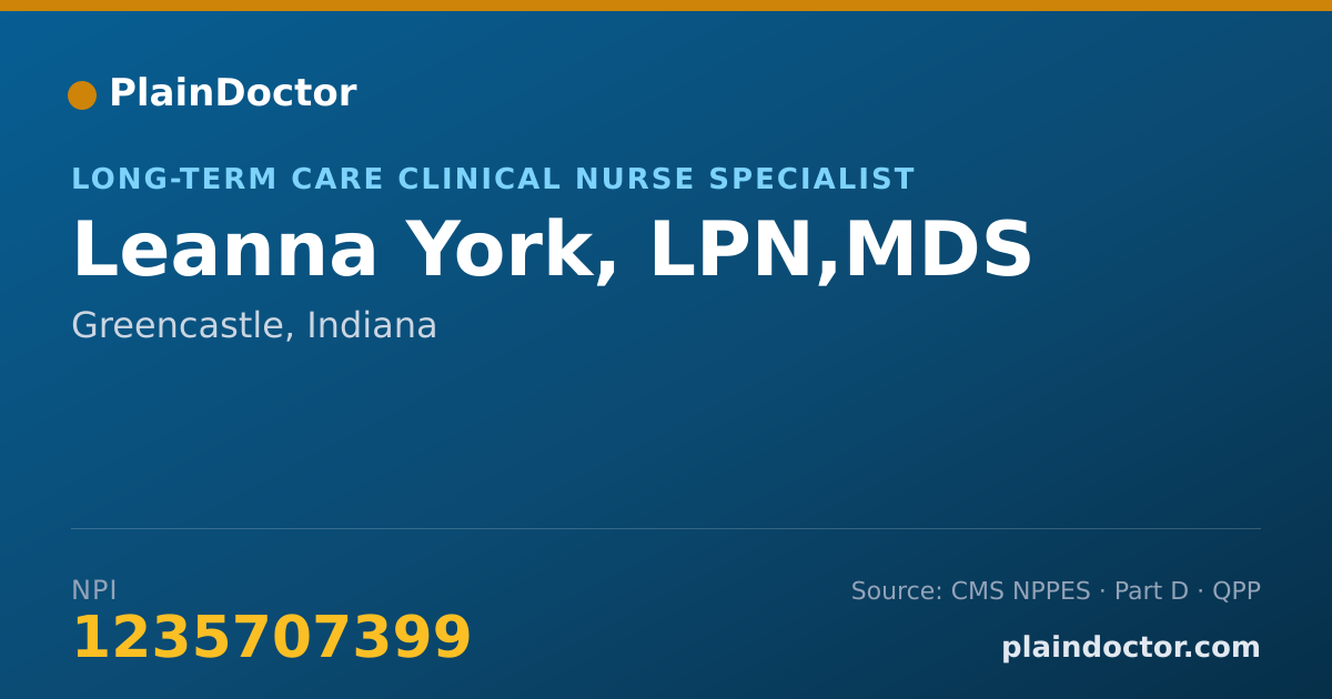 Shareable card for Leanna York, LPN,MDS - Long-Term Care Clinical Nurse Specialist, Greencastle, IN