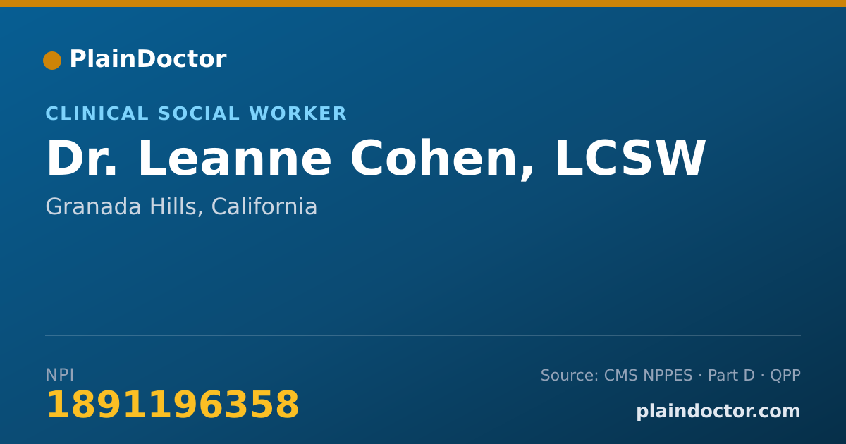 Shareable card for Leanne Cohen, LCSW - Clinical Social Worker, Granada Hills, CA