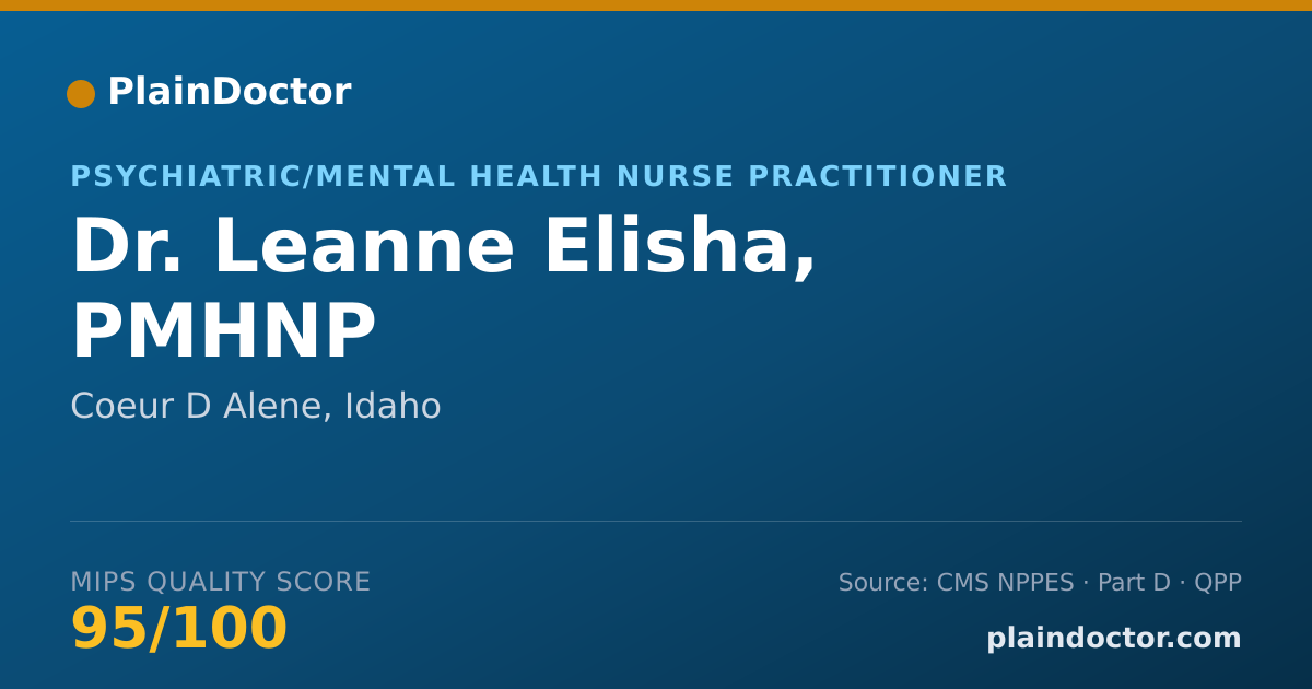 Shareable card for Leanne Elisha, PMHNP - Psychiatric/Mental Health Nurse Practitioner, Coeur D Alene, ID