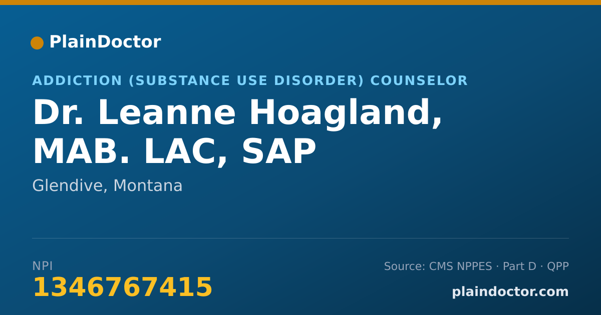 Shareable card for Leanne Hoagland, MAB. LAC, SAP - Addiction (Substance Use Disorder) Counselor, Glendive, MT