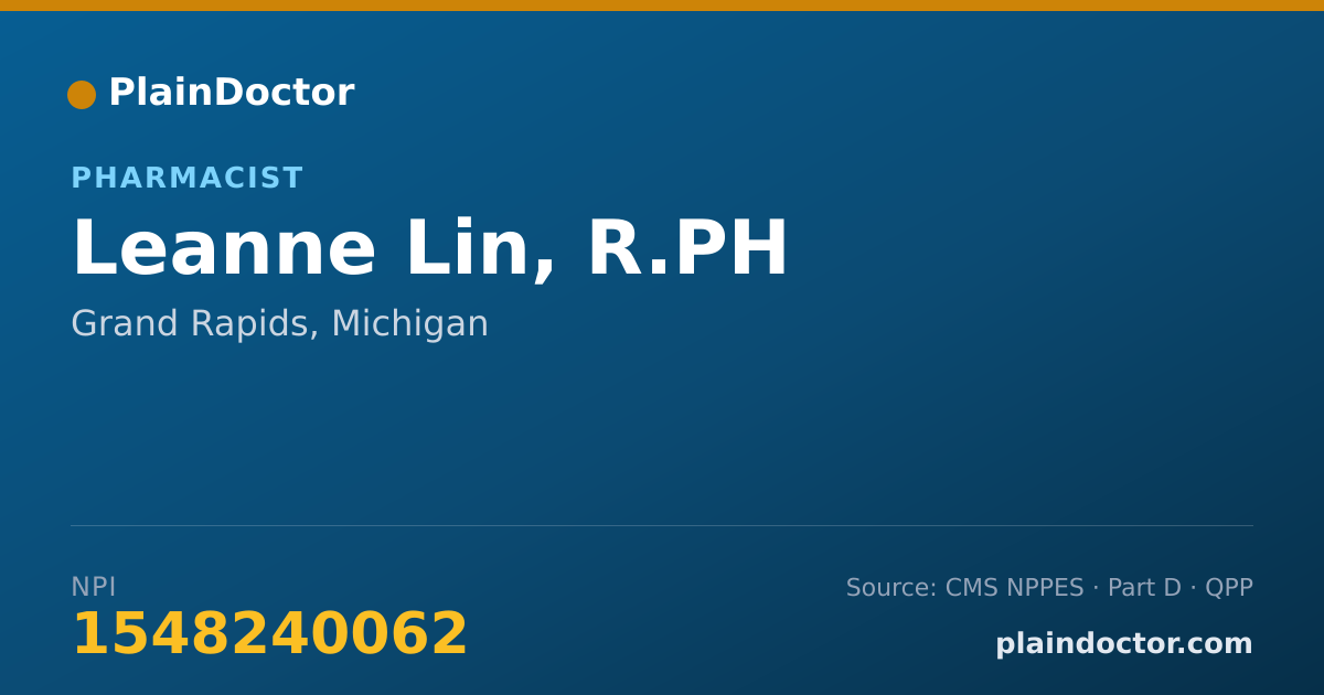 Shareable card for Leanne Lin, R.PH - Pharmacist, Grand Rapids, MI