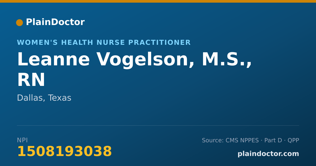 Shareable card for Leanne Vogelson, M.S., RN - Women's Health Nurse Practitioner, Dallas, TX