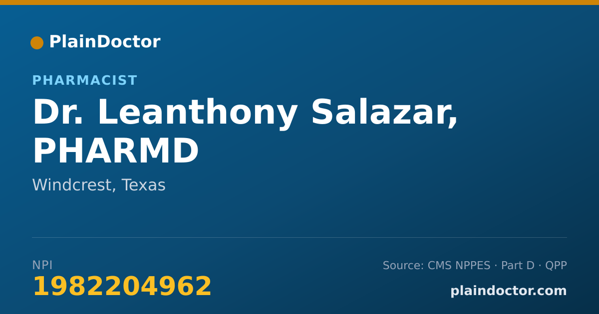Shareable card for Leanthony Salazar, PHARMD - Pharmacist, Windcrest, TX