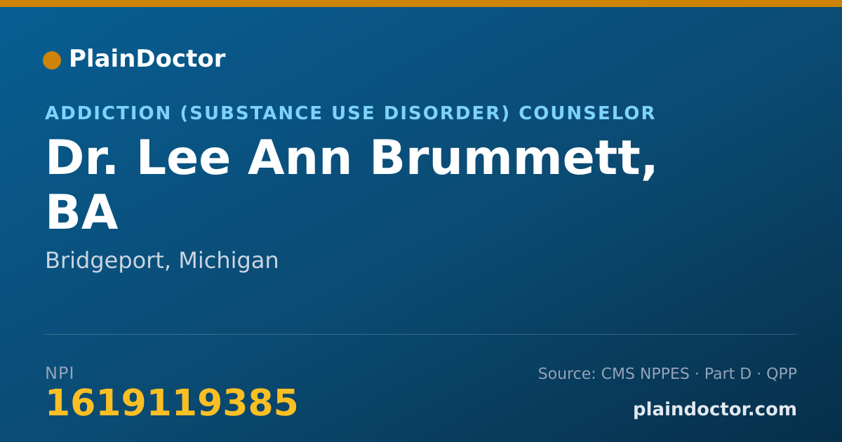 Shareable card for Lee Ann Brummett, BA - Addiction (Substance Use Disorder) Counselor, Bridgeport, MI