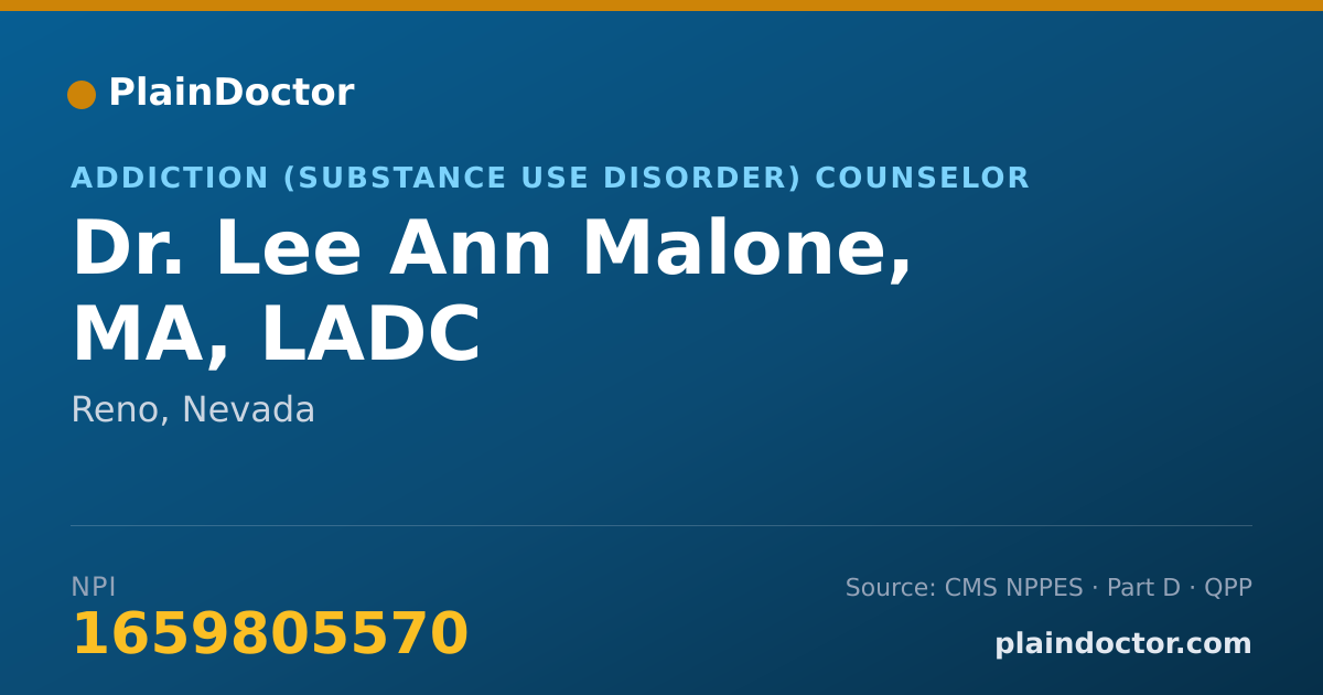 Shareable card for Lee Ann Malone, MA, LADC - Addiction (Substance Use Disorder) Counselor, Reno, NV