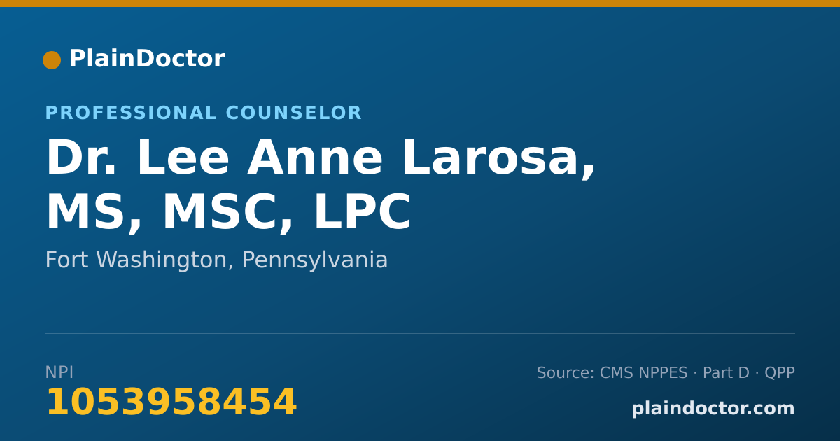 Shareable card for Lee Anne Larosa, MS, MSC, LPC - Professional Counselor, Fort Washington, PA