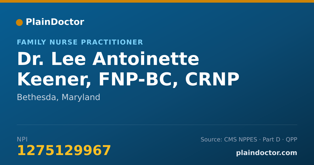 Shareable card for Lee Antoinette Keener, FNP-BC, CRNP - Family Nurse Practitioner, Bethesda, MD