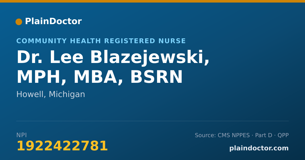 Shareable card for Lee Blazejewski, MPH, MBA, BSRN - Community Health Registered Nurse, Howell, MI