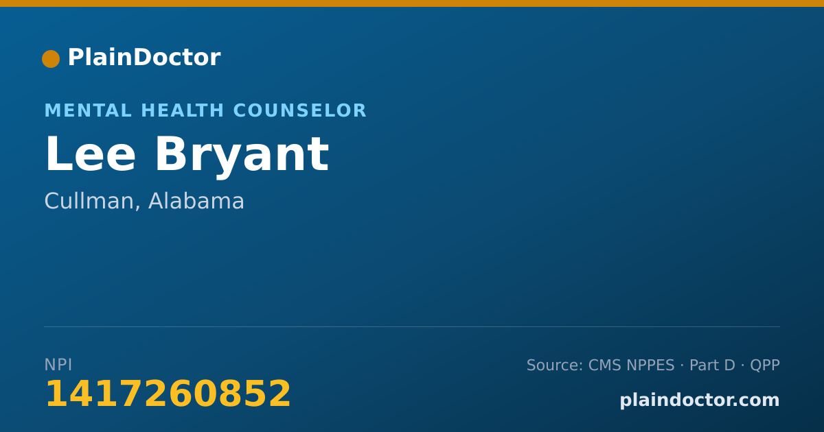 Shareable card for Lee Bryant - Mental Health Counselor, Cullman, AL