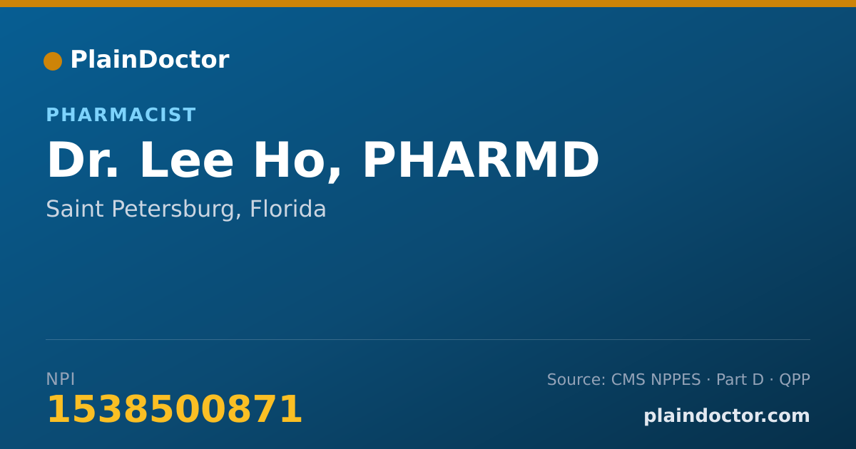 Shareable card for Lee Ho, PHARMD - Pharmacist, Saint Petersburg, FL
