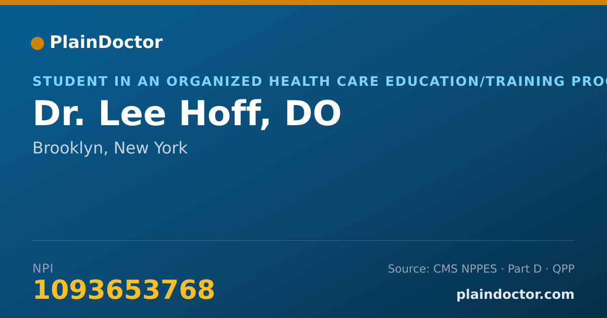 Shareable card for Lee Hoff, DO - Student in an Organized Health Care Education/Training Program, Brooklyn, NY