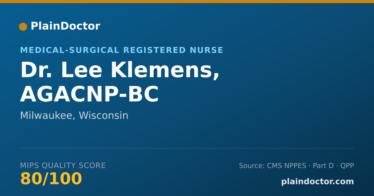 Shareable card for Lee Klemens, AGACNP-BC - Medical-Surgical Registered Nurse, Milwaukee, WI