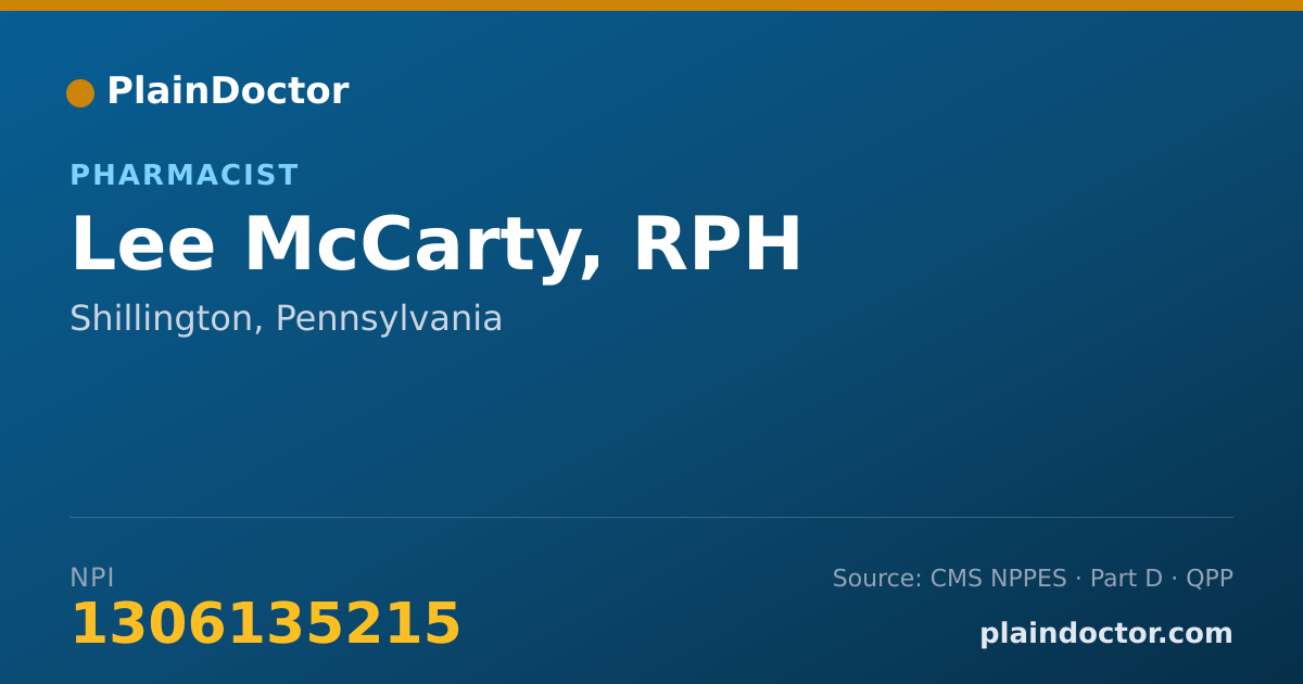 Shareable card for Lee McCarty, RPH - Pharmacist, Shillington, PA