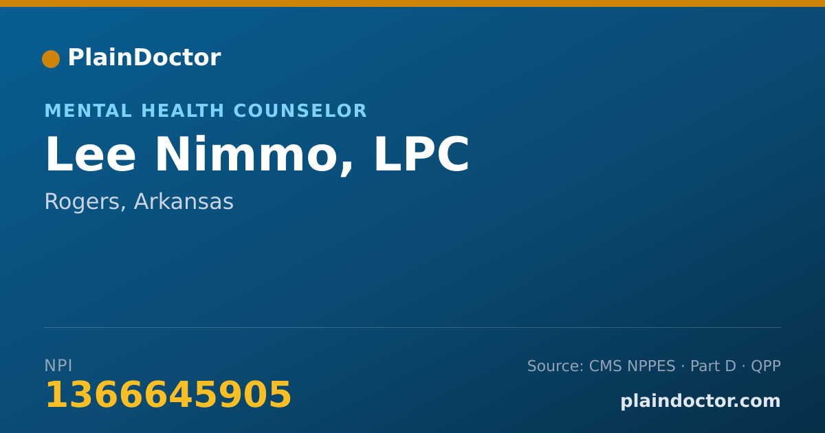 Shareable card for Lee Nimmo, LPC - Mental Health Counselor, Rogers, AR