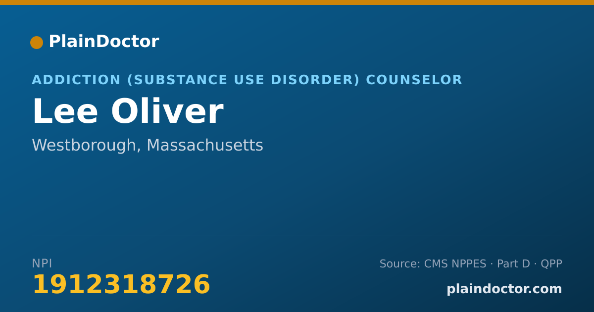 Shareable card for Lee Oliver - Addiction (Substance Use Disorder) Counselor, Westborough, MA