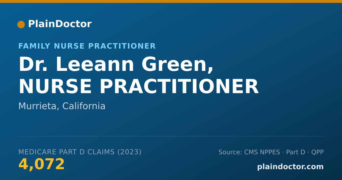 Shareable card for Leeann Green, NURSE PRACTITIONER - Family Nurse Practitioner, Murrieta, CA