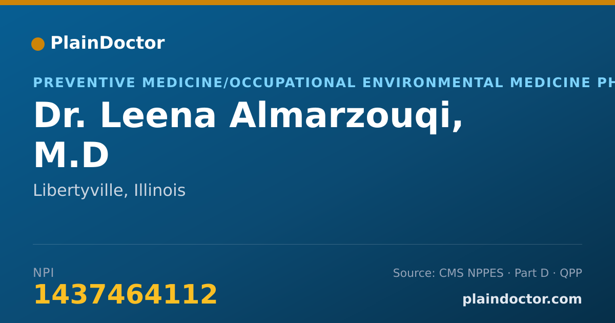 Shareable card for Leena Almarzouqi, M.D - Preventive Medicine/Occupational Environmental Medicine Physician, Libertyville, IL