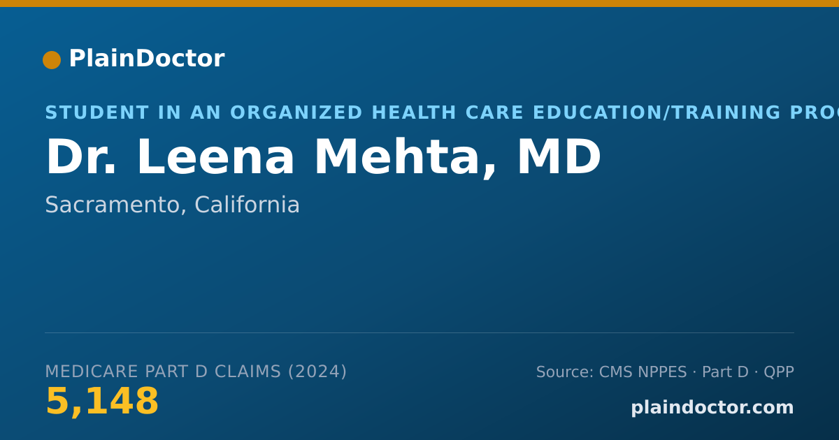 Shareable card for Leena Mehta, MD - Student in an Organized Health Care Education/Training Program, Sacramento, CA