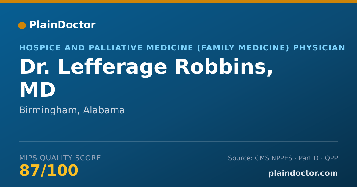 Shareable card for Lefferage Robbins, MD - Hospice and Palliative Medicine (Family Medicine) Physician, Birmingham, AL
