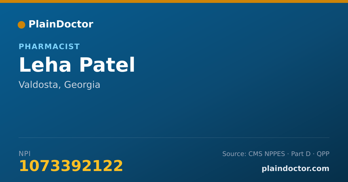 Shareable card for Leha Patel - Pharmacist, Valdosta, GA