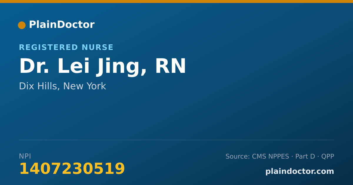 Shareable card for Lei Jing, RN - Registered Nurse, Dix Hills, NY