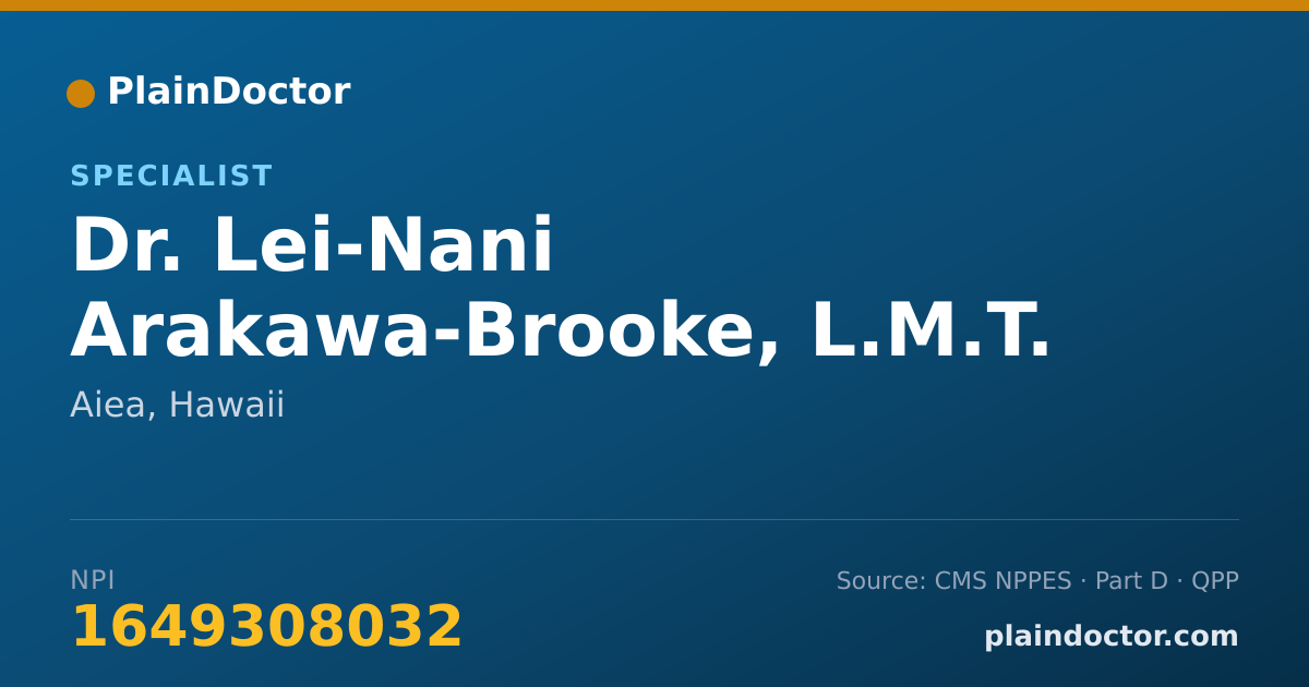 Shareable card for Lei-Nani Arakawa-Brooke, L.M.T. - Specialist, Aiea, HI