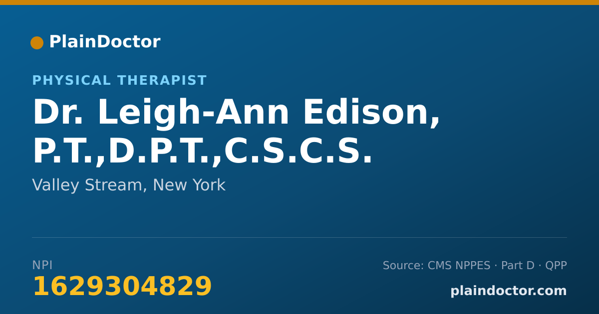 Shareable card for Leigh-Ann Edison, P.T.,D.P.T.,C.S.C.S. - Physical Therapist, Valley Stream, NY