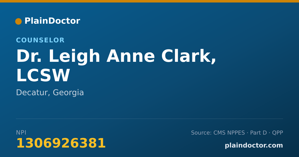 Shareable card for Leigh Anne Clark, LCSW - Counselor, Decatur, GA