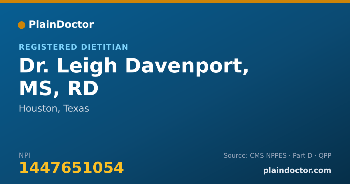Shareable card for Leigh Davenport, MS, RD - Registered Dietitian, Houston, TX
