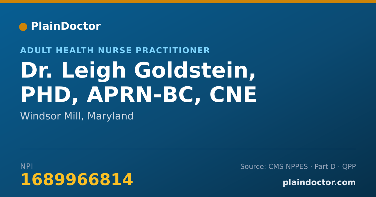 Shareable card for Leigh Goldstein, PHD, APRN-BC, CNE - Adult Health Nurse Practitioner, Windsor Mill, MD