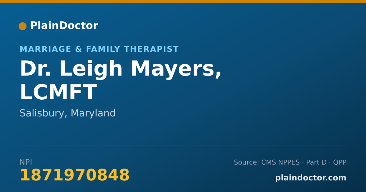 Shareable card for Leigh Mayers, LCMFT - Marriage & Family Therapist, Salisbury, MD