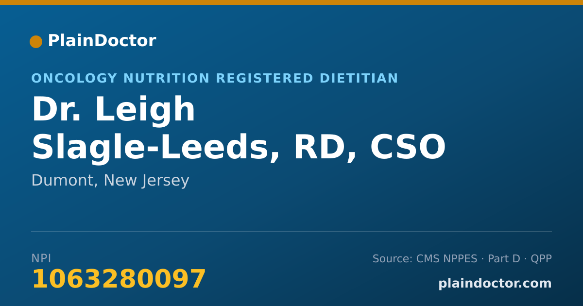 Shareable card for Leigh Slagle-Leeds, RD, CSO - Oncology Nutrition Registered Dietitian, Dumont, NJ