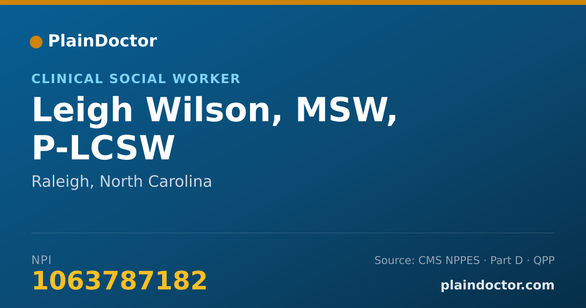Shareable card for Leigh Wilson, MSW, P-LCSW - Clinical Social Worker, Raleigh, NC