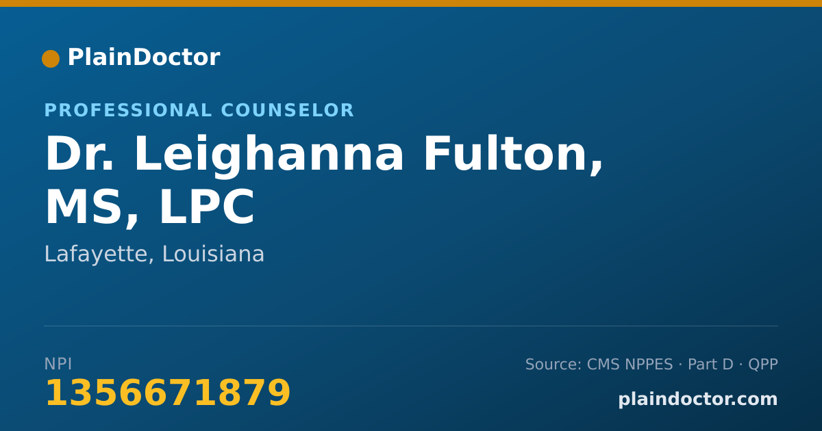 Shareable card for Leighanna Fulton, MS, LPC - Professional Counselor, Lafayette, LA