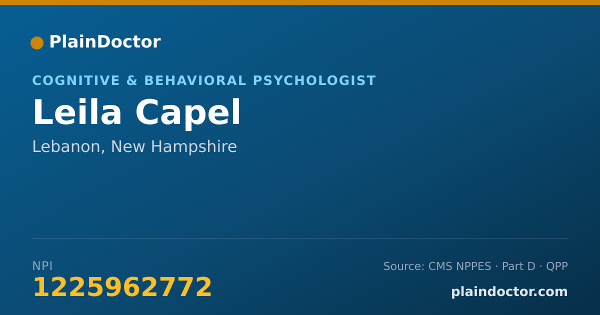 Shareable card for Leila Capel - Cognitive & Behavioral Psychologist, Lebanon, NH