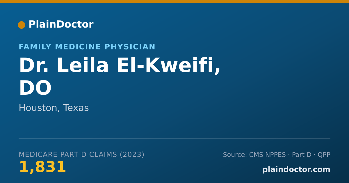 Shareable card for Leila El-Kweifi, DO - Family Medicine Physician, Houston, TX