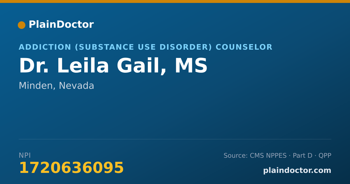Shareable card for Leila Gail, MS - Addiction (Substance Use Disorder) Counselor, Minden, NV