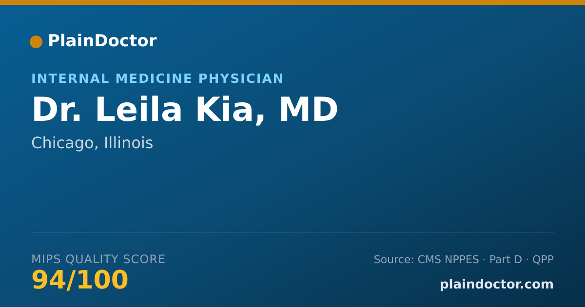 Shareable card for Leila Kia, MD - Internal Medicine Physician, Chicago, IL