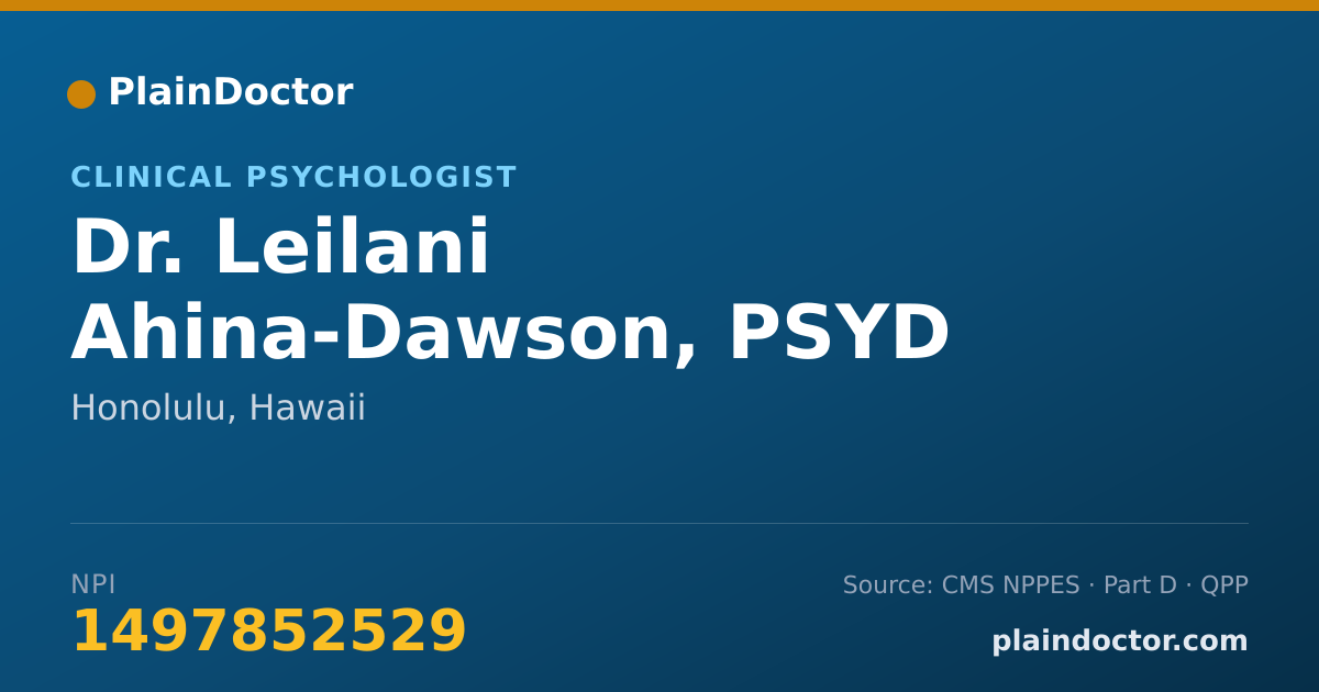 Shareable card for Leilani Ahina-Dawson, PSYD - Clinical Psychologist, Honolulu, HI