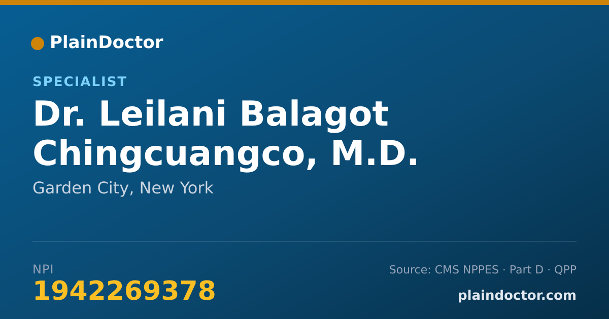 Shareable card for Leilani Balagot Chingcuangco, M.D. - Specialist, Garden City, NY